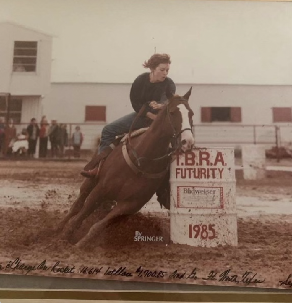 Karma Loftin on her barrel horse.
