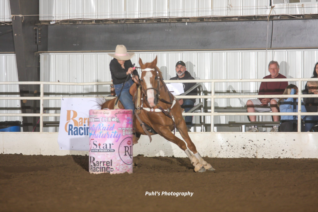 Cindy Patrick and Flit Ta Heaven top this barrel race in Ohio.
