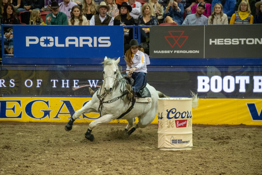 Emily Beisel barrel racing at the NFR.