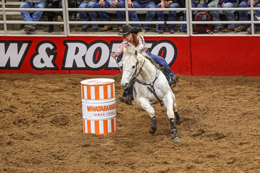 Emily Beisel turns the first barrel at the San Antonio Stock Show & Rodeo. 