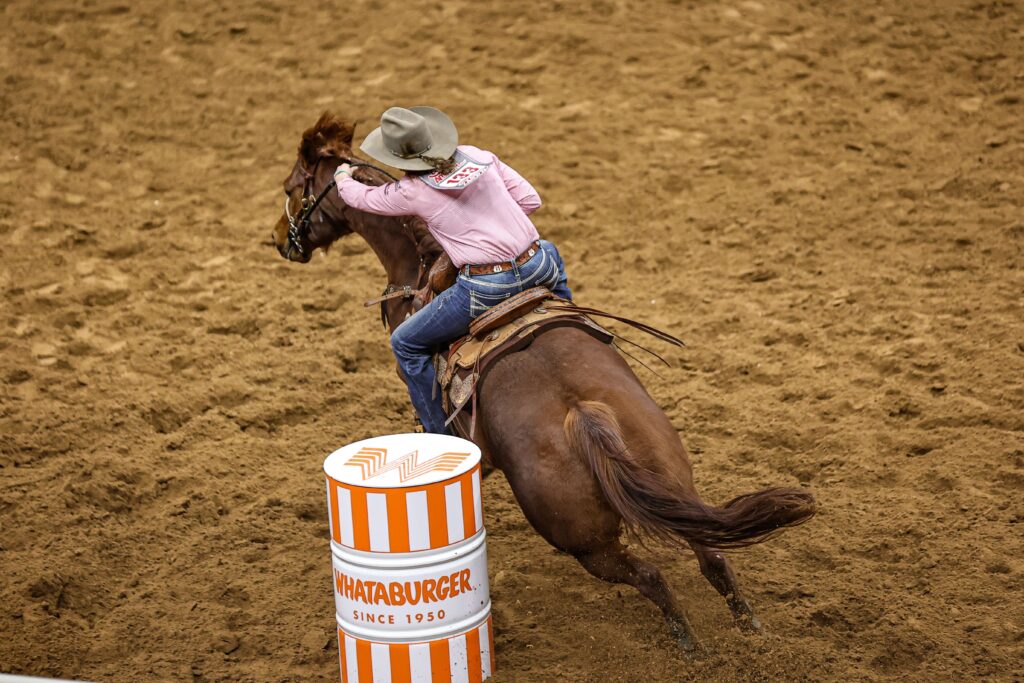 Jackie Ganter turns the second barrel at the San Antonio Stock Show & Rodeo. 