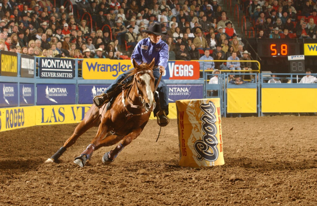 Mary Burger turns a barrel at the 2006 NFR.