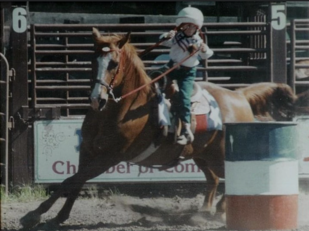 Rachelle Riggers barrel racing as a child.
